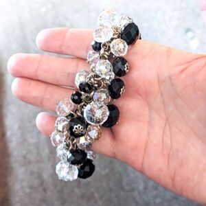 Shimmer Black and White  Crystal Beads Stretch Bracelet